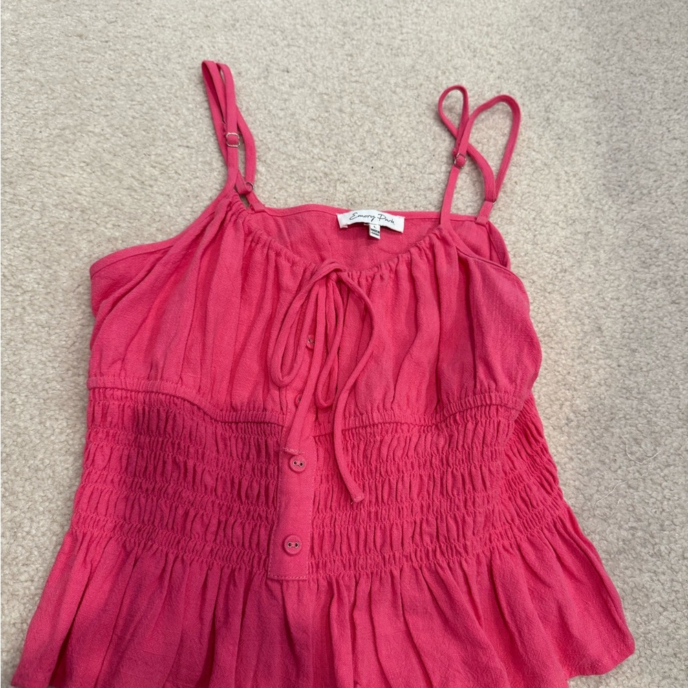 Emory Park Pink Smocked Tie Front Camisole